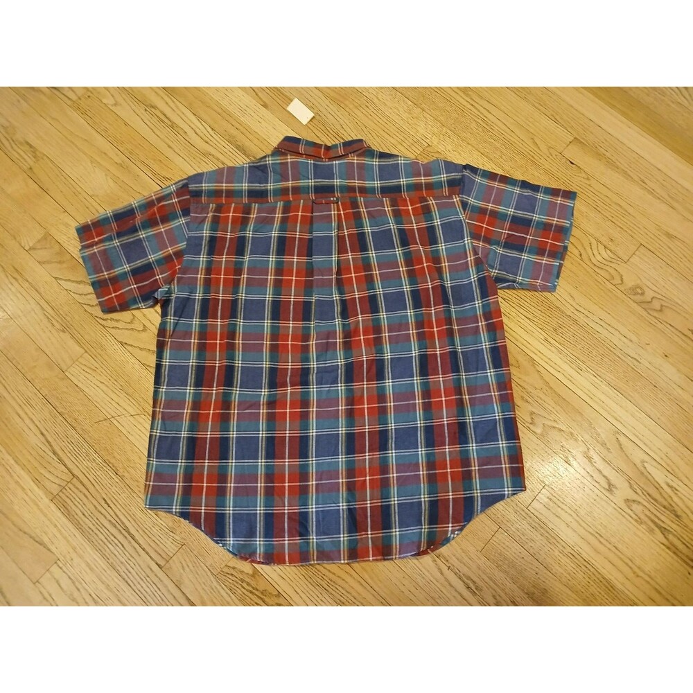 NWT 90's Anchor Bay Men's XL 100% Cotton Plaid Short Sleeve Shirt Classic Button - Picture 2 of 7